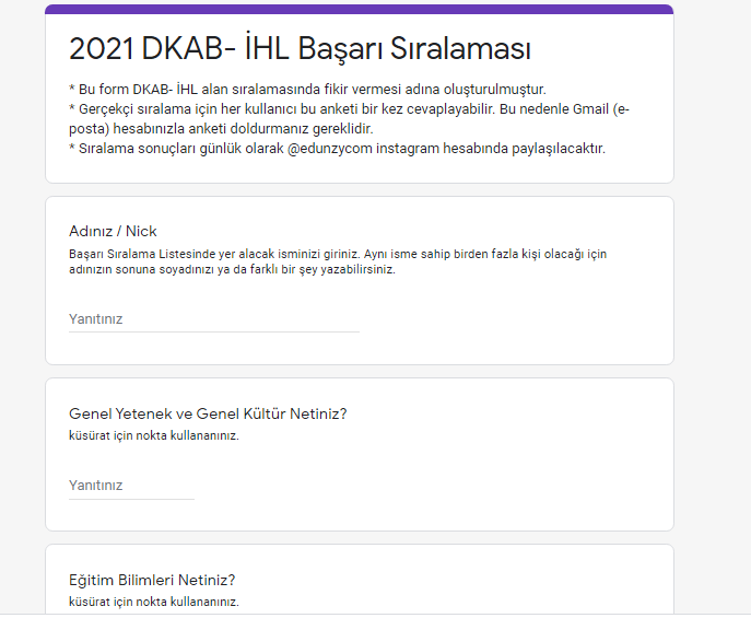 2021 DKAB-İHL BAŞARI SIRALAMASI ÖNGÖRÜSÜ